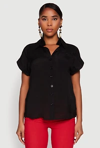 Womens Fixed Cuff Button Front Shirt,