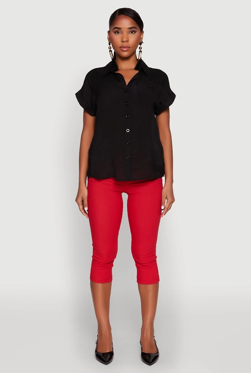 Womens Fixed Cuff Button Front Shirt,