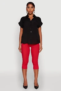 Womens Fixed Cuff Button Front Shirt,