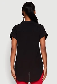 Womens Fixed Cuff Button Front Shirt,