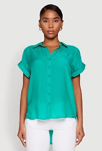 Womens Fixed Cuff Button Front Shirt, S