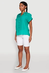 Womens Fixed Cuff Button Front Shirt, Green, Size L