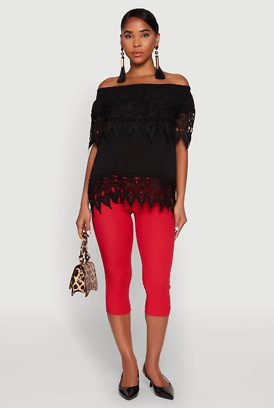 Womens Lace Trim Off the Shoulder Blouse,