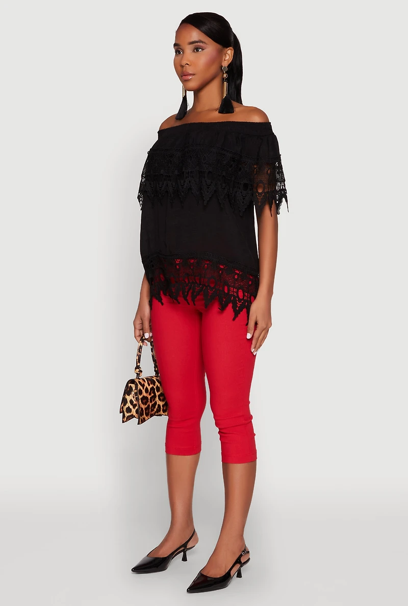 Womens Lace Trim Off the Shoulder Blouse,