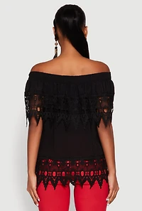 Womens Lace Trim Off the Shoulder Blouse,
