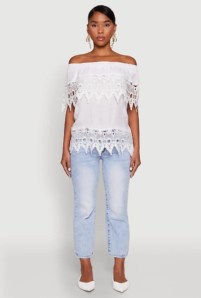 Lace Trim Off the Shoulder Blouse