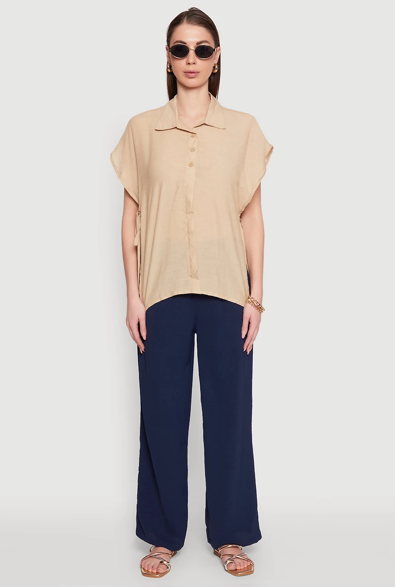 Womens Side Tie Dolman Sleeve Top, Beige, Size M