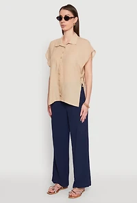 Womens Side Tie Dolman Sleeve Top, Beige, Size M