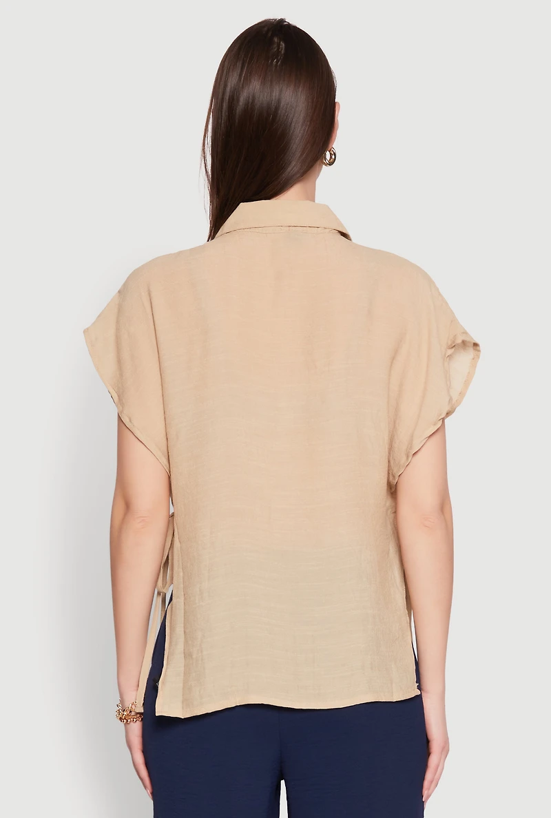 Womens Side Tie Dolman Sleeve Top, Beige, Size M