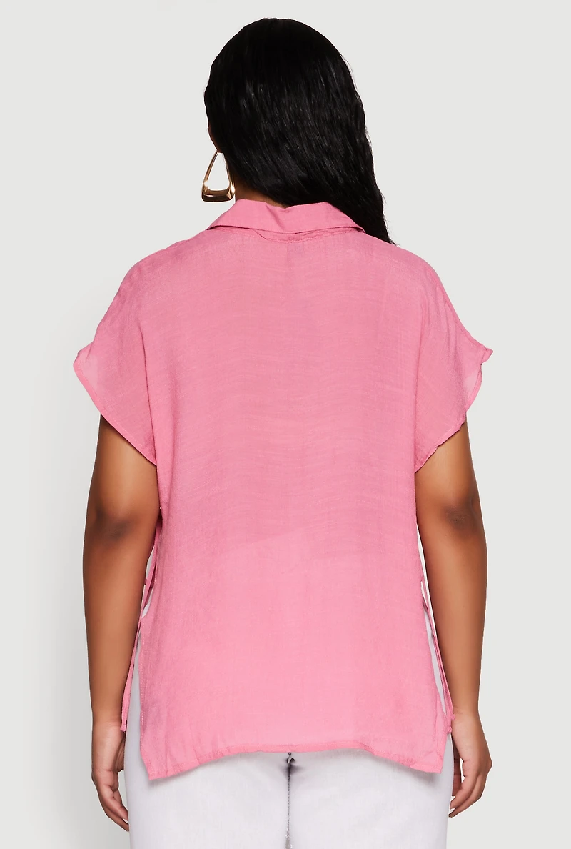 Womens Side Tie Dolman Sleeve Top, Pink, Size L