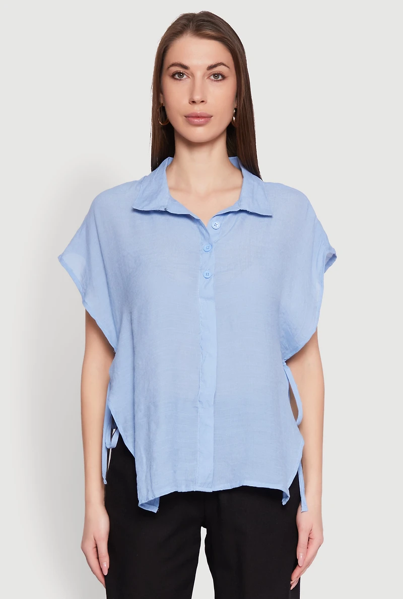 Womens Side Tie Dolman Sleeve Top, S