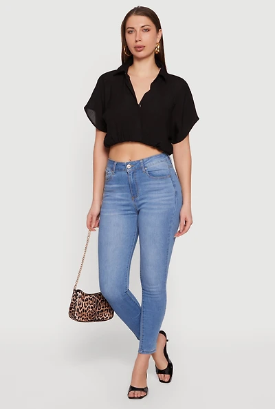 Gauze Knit Short Sleeve Cropped Blouse