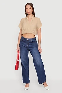 Gauze Knit Short Sleeve Cropped Blouse