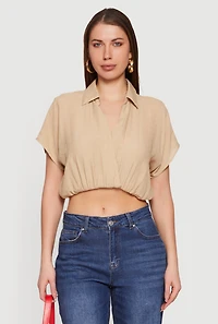 Gauze Knit Short Sleeve Cropped Blouse