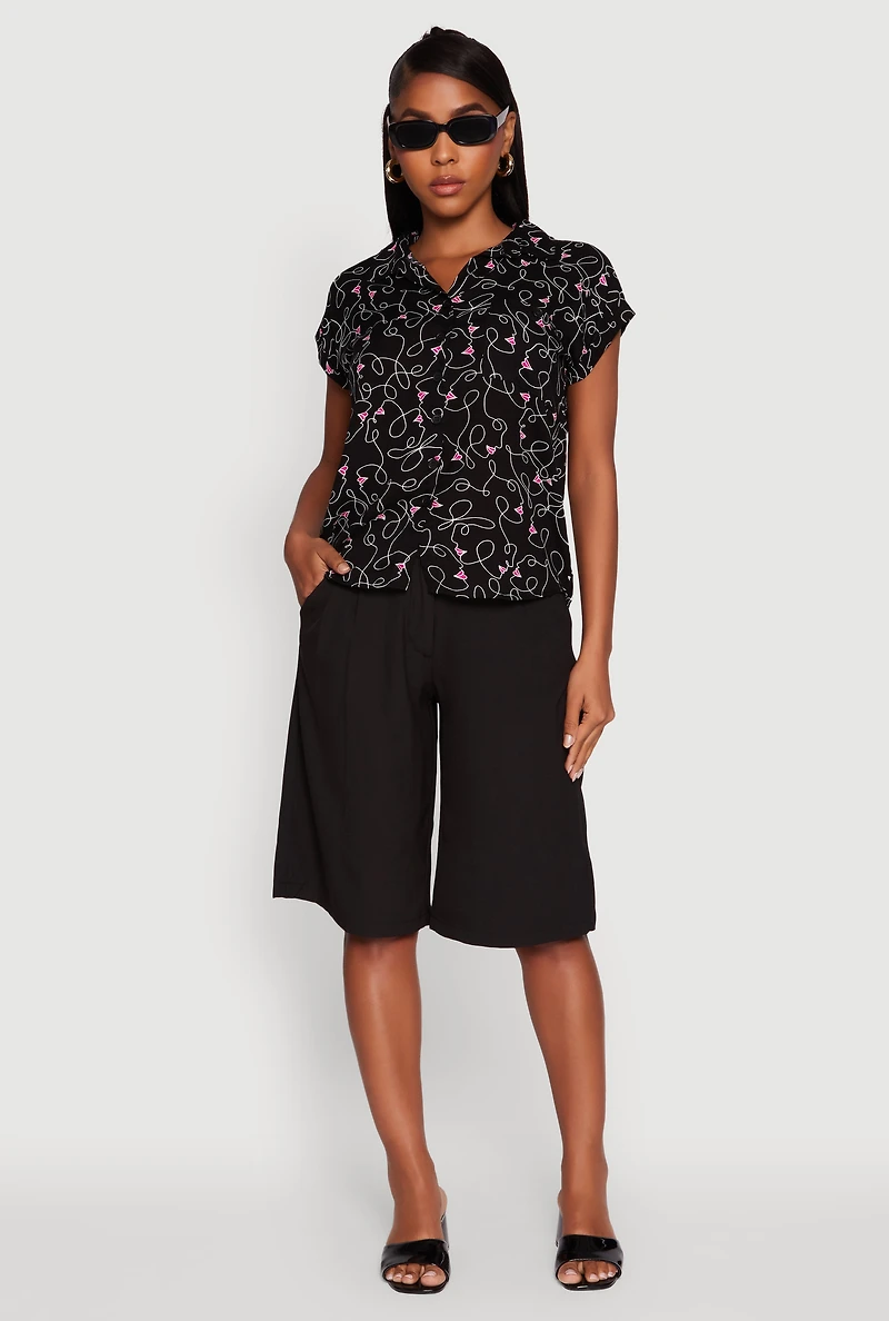 Womens Trendy Classic Fit Abstract Face Print Shirt,