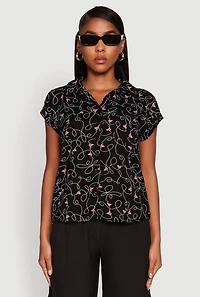 Womens Trendy Classic Fit Abstract Face Print Shirt, Black, Size S