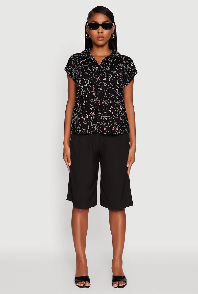 Womens Trendy Classic Fit Abstract Face Print Shirt,