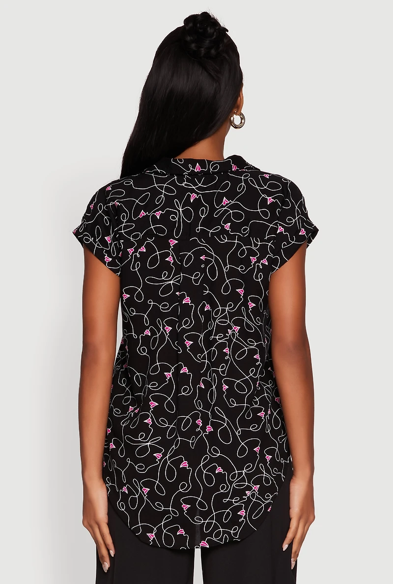 Womens Trendy Classic Fit Abstract Face Print Shirt,
