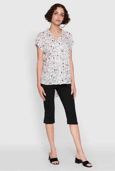Womens Trendy Classic Fit Abstract Face Print Shirt, White, Size M