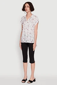 Womens Trendy Classic Fit Abstract Face Print Shirt, White, Size M