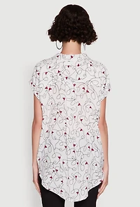 Womens Trendy Classic Fit Abstract Face Print Shirt, White, Size M