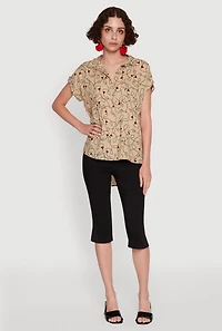 Womens Trendy Classic Fit Abstract Face Print Shirt, Beige, Size XL