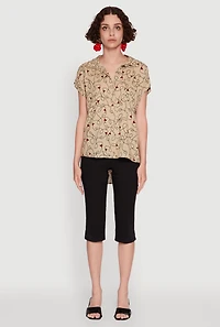 Womens Trendy Classic Fit Abstract Face Print Shirt, Beige, Size XL