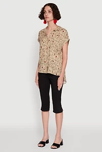 Womens Trendy Classic Fit Abstract Face Print Shirt, Beige, Size XL