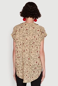 Womens Trendy Classic Fit Abstract Face Print Shirt, Beige, Size XL