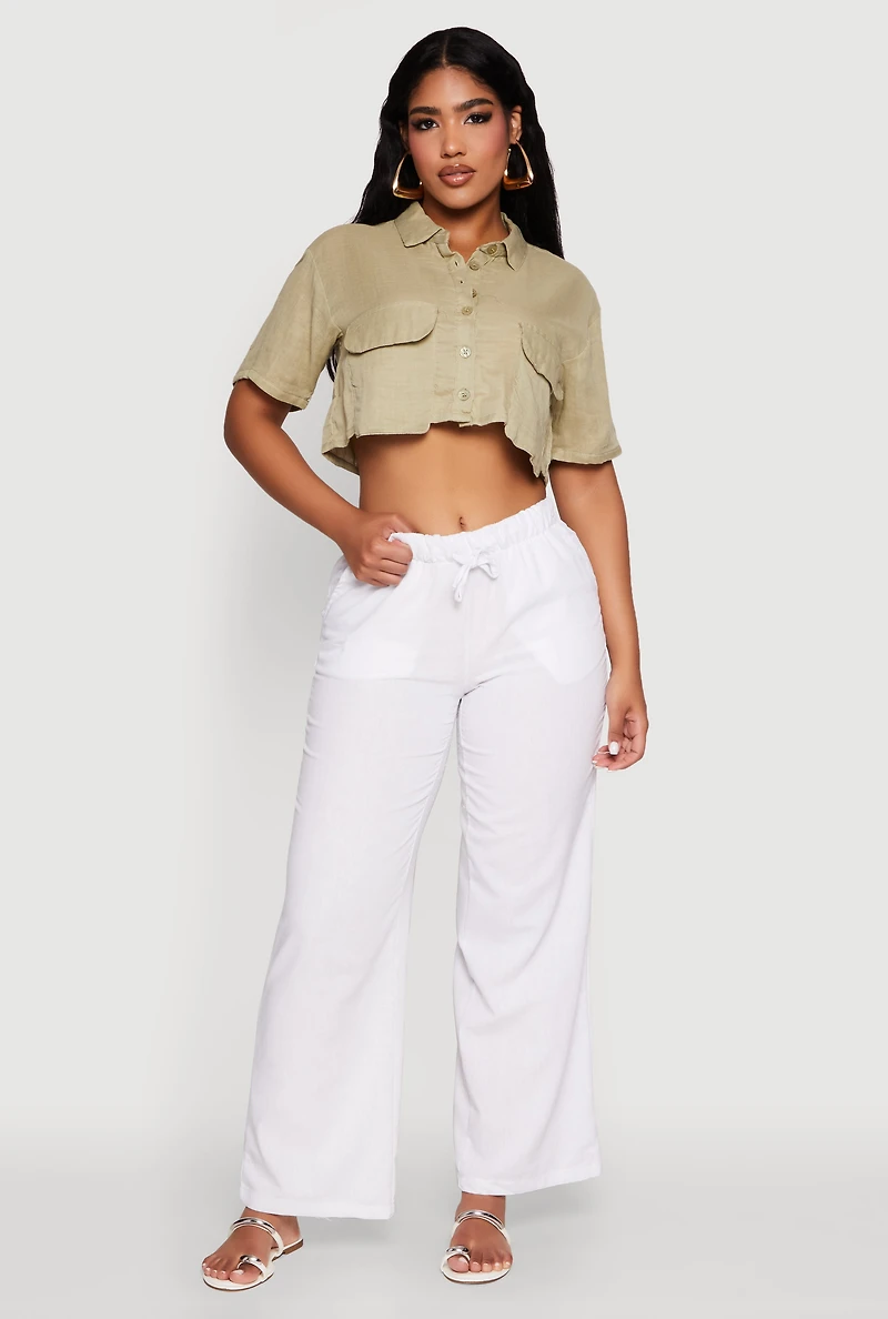 Womens Cargo Pocket Crop Top, Green, Size M