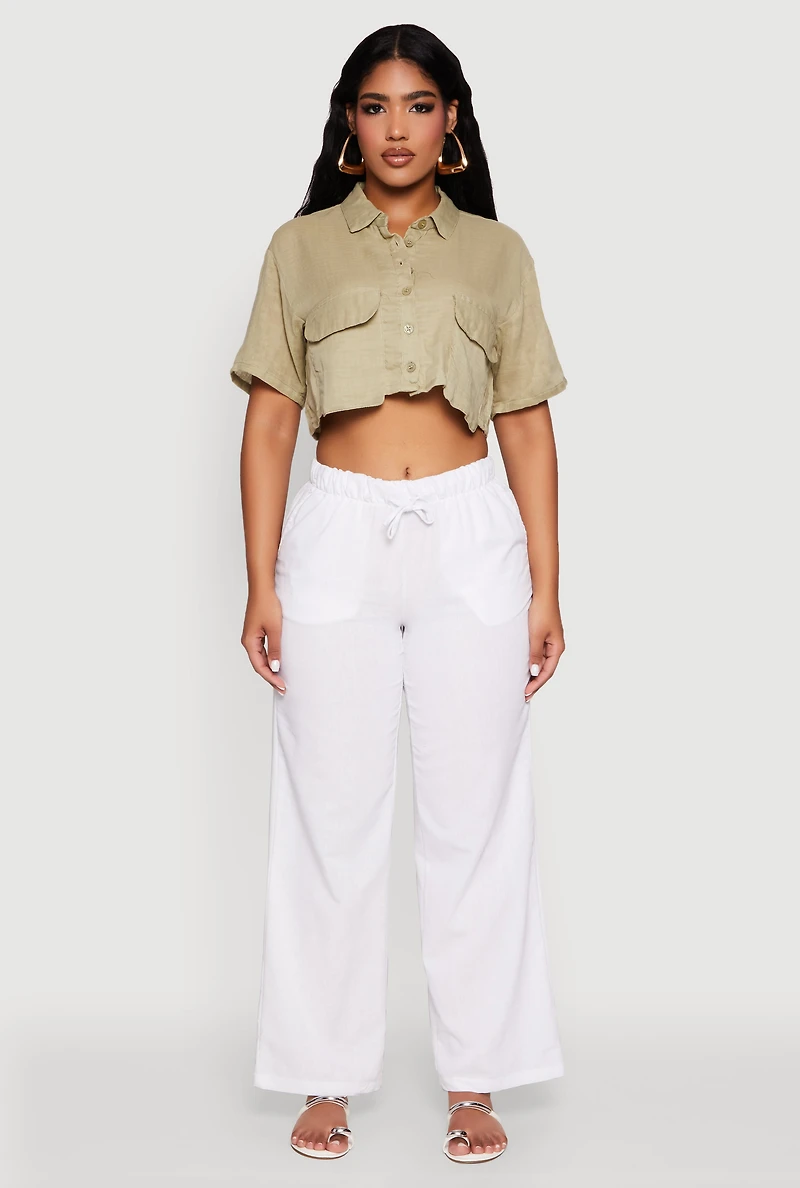 Womens Cargo Pocket Crop Top, Green, Size M