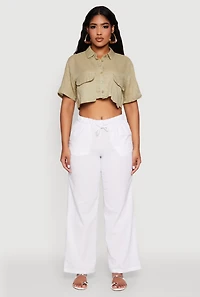 Womens Cargo Pocket Crop Top, Green, Size M