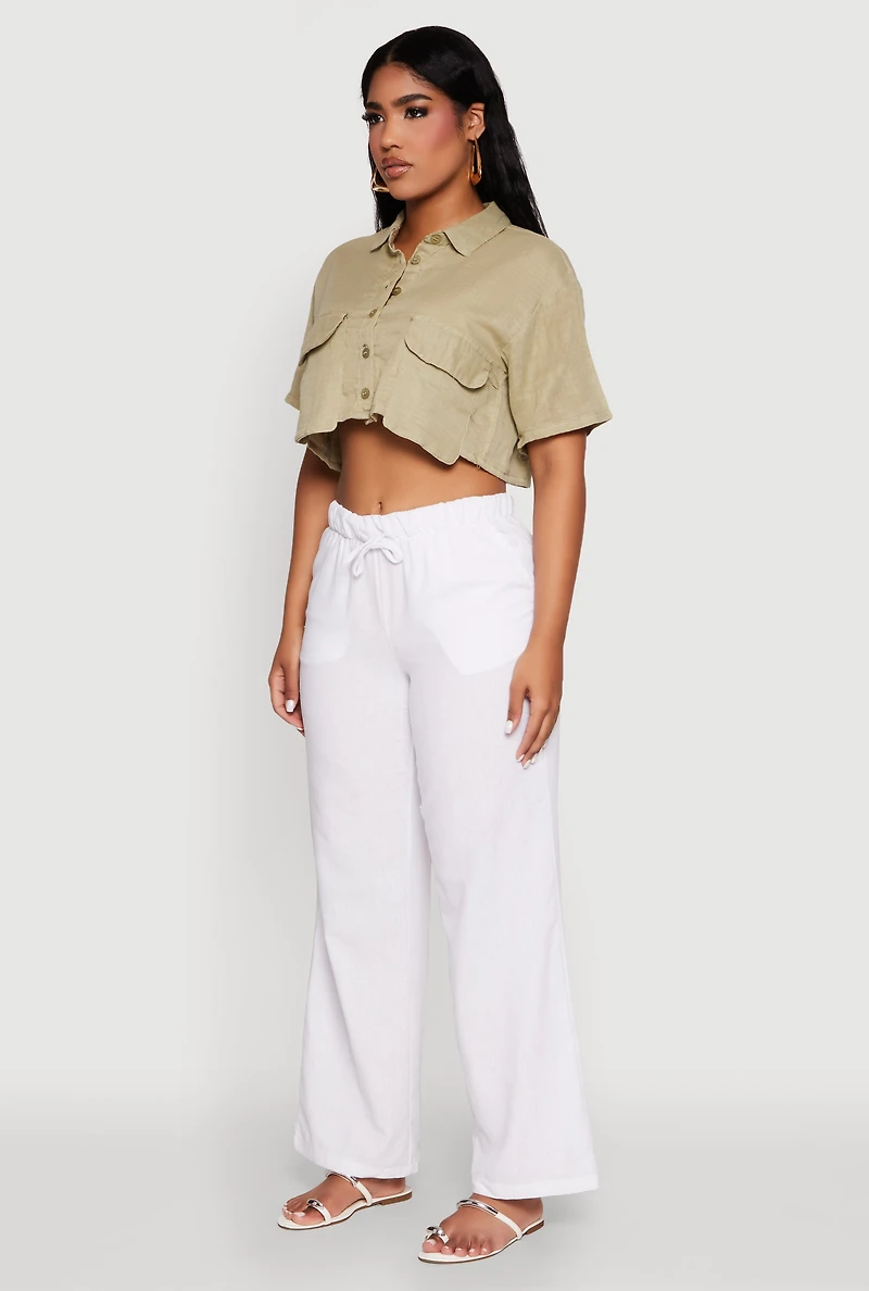 Womens Cargo Pocket Crop Top, Green, Size M