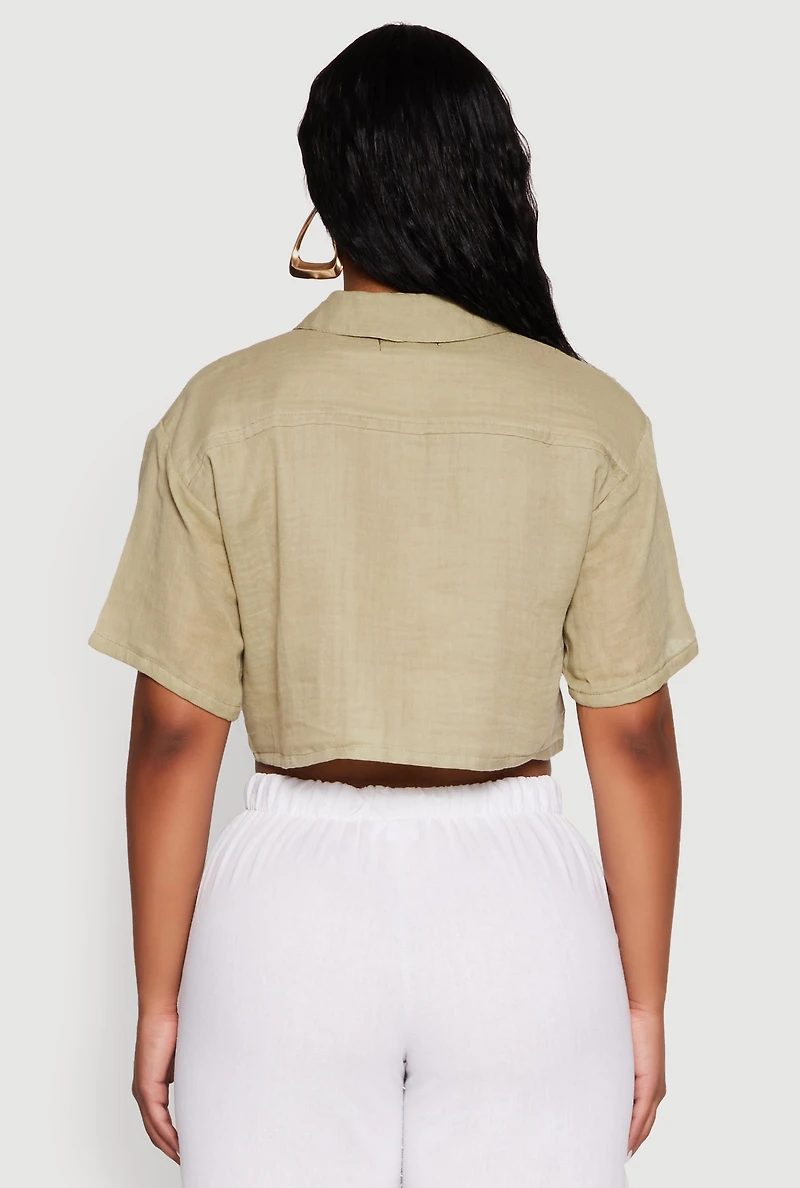 Womens Cargo Pocket Crop Top, Green, Size M