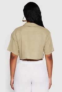 Womens Cargo Pocket Crop Top, Green, Size M