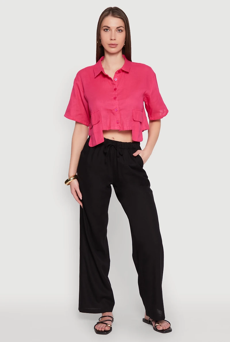 Womens Cargo Pocket Crop Top, Pink, Size XL