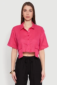 Womens Cargo Pocket Crop Top, Pink, Size S