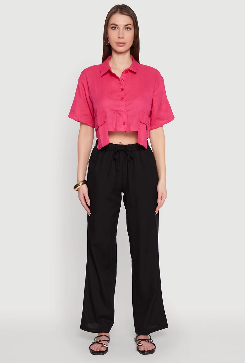 Womens Cargo Pocket Crop Top, Pink, Size XL