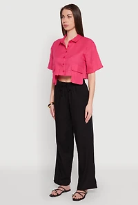 Womens Cargo Pocket Crop Top, Pink, Size S