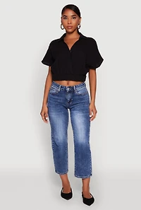 Faux Wrap Cropped Elastic Hem Blouse