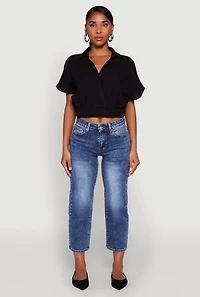 Faux Wrap Cropped Elastic Hem Blouse