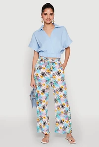 Faux Wrap Cropped Elastic Hem Blouse
