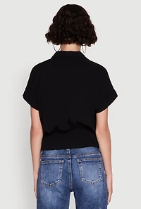 Womens Trendy Button Front Smocked Waist Blouse,