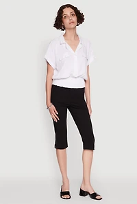 Womens Trendy Button Front Smocked Waist Blouse, White, Size M