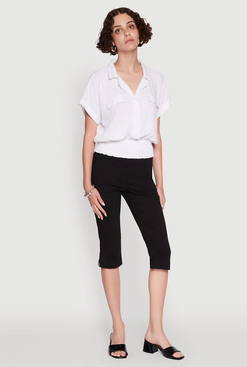 Trendy Button Front Smocked Waist Blouse