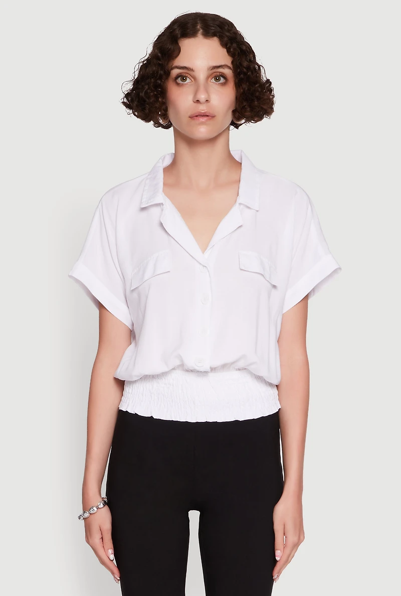 Trendy Button Front Smocked Waist Blouse