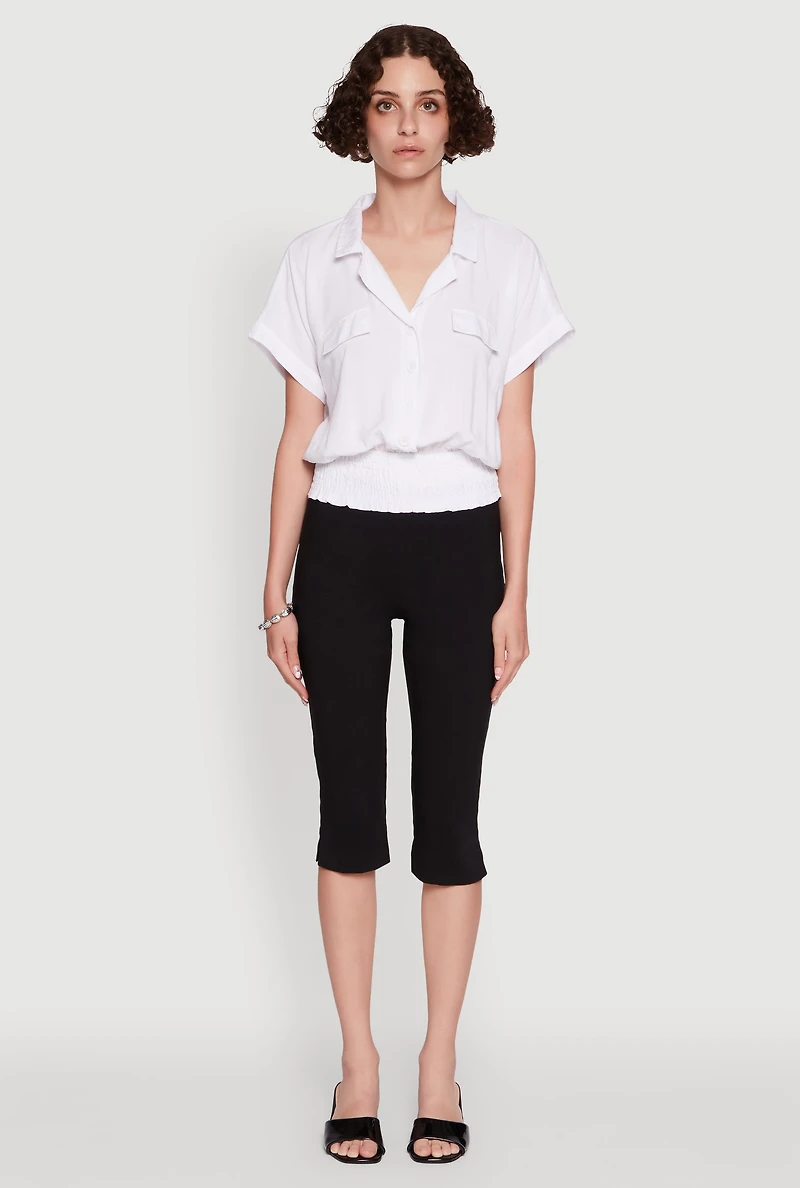 Trendy Button Front Smocked Waist Blouse