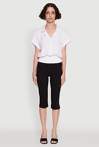 Trendy Button Front Smocked Waist Blouse