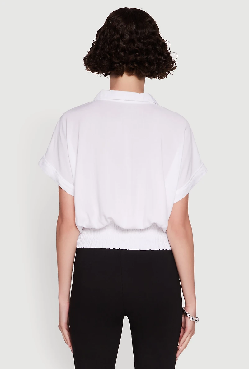 Trendy Button Front Smocked Waist Blouse