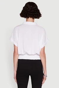 Trendy Button Front Smocked Waist Blouse